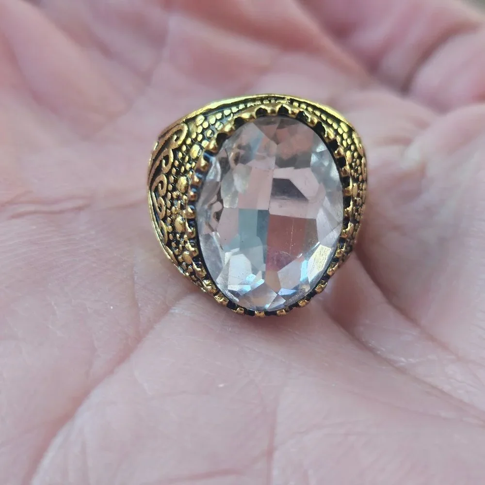 Men Rings Turkish Style Fashion Jewelry Clear Crystal Accent Turkish Zircon Ston